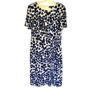 Lauren, Ralph Lauren| Midi blue floral dress Knot Twist detail, lined Size 14